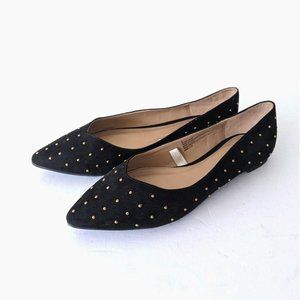 A New Day Black Suede Gold Pointed Flat Shoes